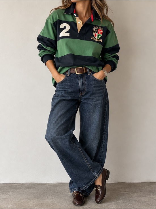 Lansdowne Other - Ireland Rugby Shirt Green Navy Striped Oversized Heritage Polo Large